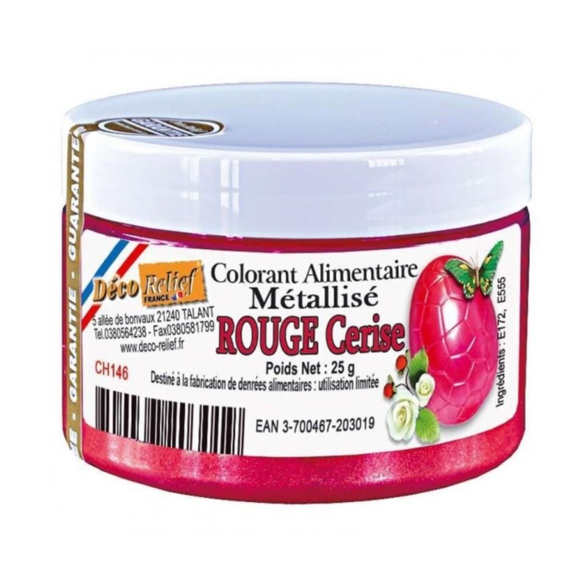 COLORANT ALIMENTAIRE EN POUDRE METALISE ROUGE CERISE 25 GR