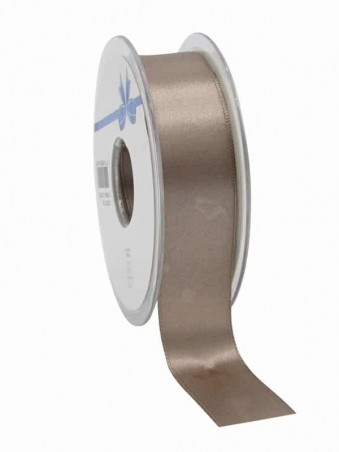 BANDEN DUBBEL KANT SATIN TAUPE 25MM X 25M