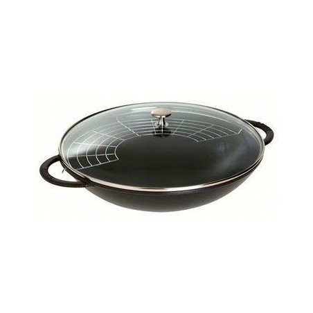 STAUB WOK NOIR 30CM A/COUVERCLE VERRE