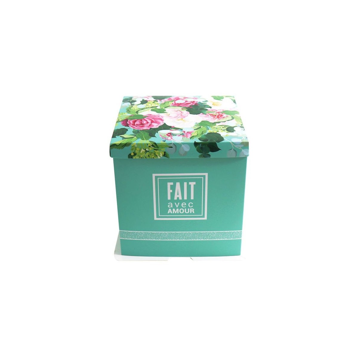 GATOBOX BOITE A GATEAU TURQUOISE FLEURS 36X36X28CM 