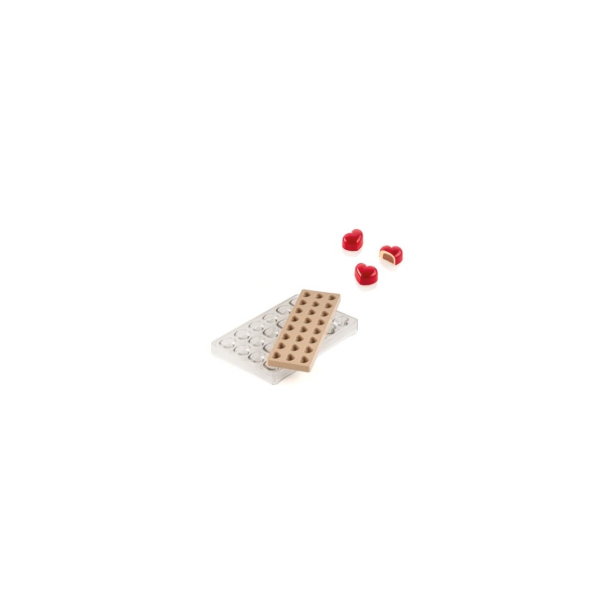 SILIKOMART KIT MOULE A PRALINES CUORE 01 CH020 TRITAN ET SILICONE 24EMP 3,5X2,7CM H1,7CM 