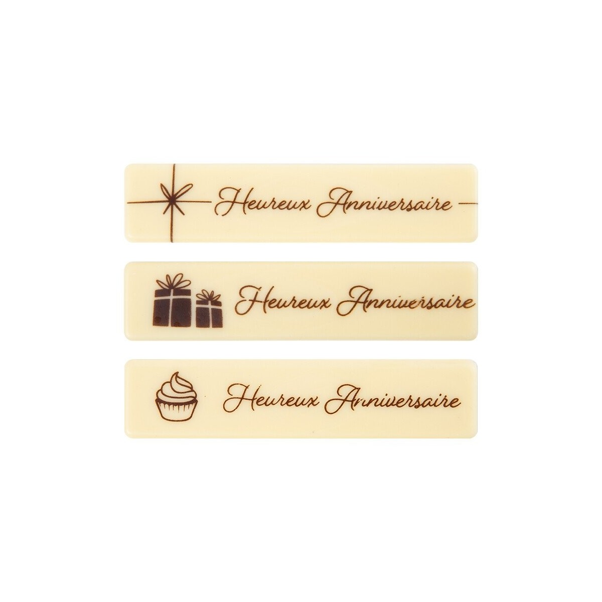 2067003 PLAQUETTE HEUREUX ANNIVERSAIRE 10X2,2CM 60PCS