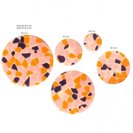 +34473 DISQUE MOSAIQUE ROSE/ORANGE/VIOLET CHOCOLAT2-3-4-5-6CM 75 PCES S/CDE