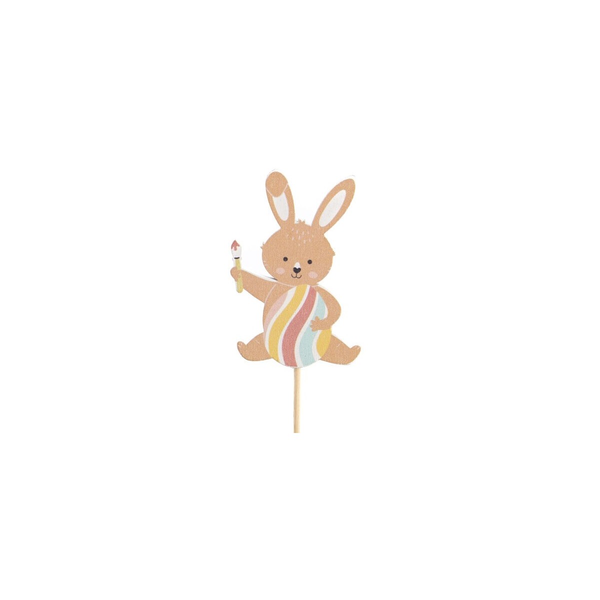 WOODEN STICK LOUIS RABBIT WITH MULITCOLOR EGG HT 26,5CM