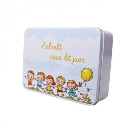 BOITE BLANCHE ENFANTS BALLON "BEDANKT VOOR DIT JAAR" 12,3X9,3XH4CM