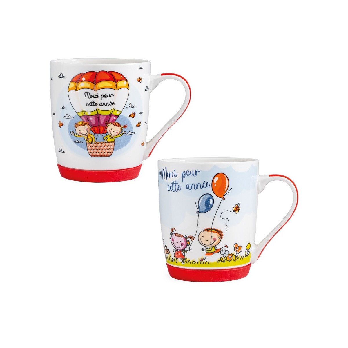 MUG "MERCI POUR CETTE ANNEE" CHILDREN HOT-AIR BALLOON OR BALLOONS Ø8,5CM H10CM