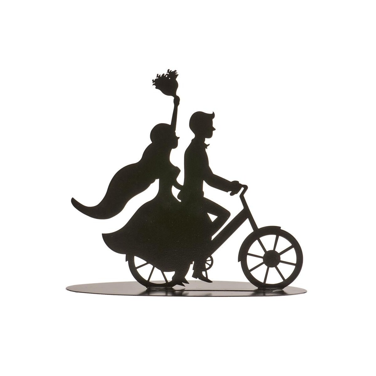 FIGURINE COUPLE MARIE 2D SUR VELO METAL NOIR 18CM