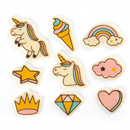 24723 ASSSORTIMENT PLAQUETTE LICORNE 2D EN CHOCOLAT 4CM 90 PCES S/CDE