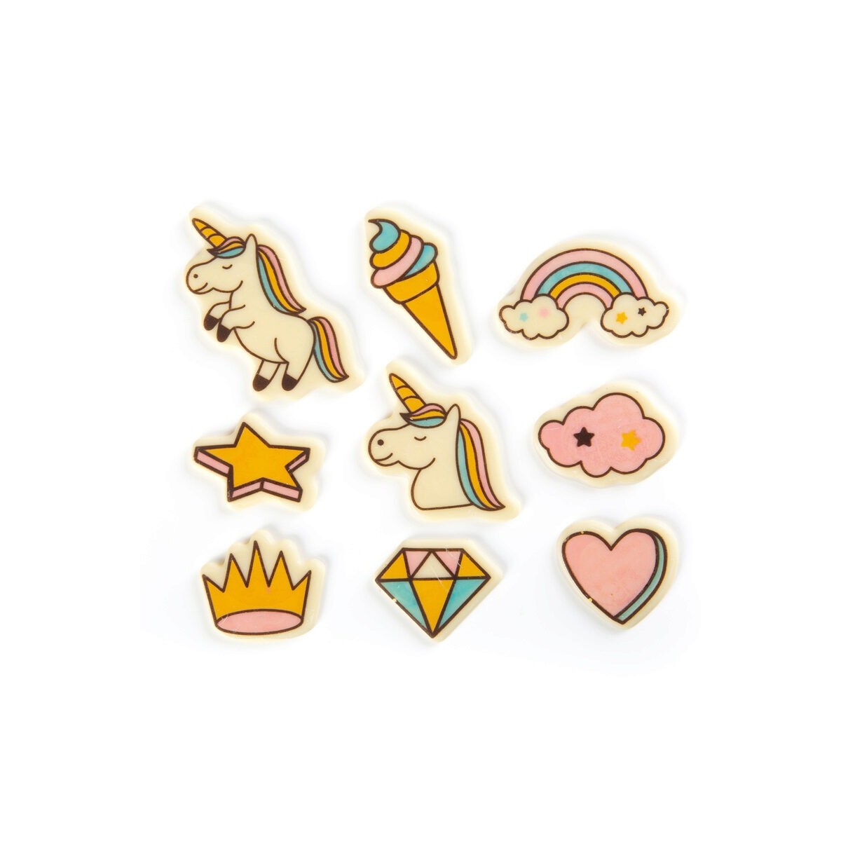 24723 ASSSORTIMENT PLAQUETTE LICORNE 2D EN CHOCOLAT 4CM 90 PCES S/CDE