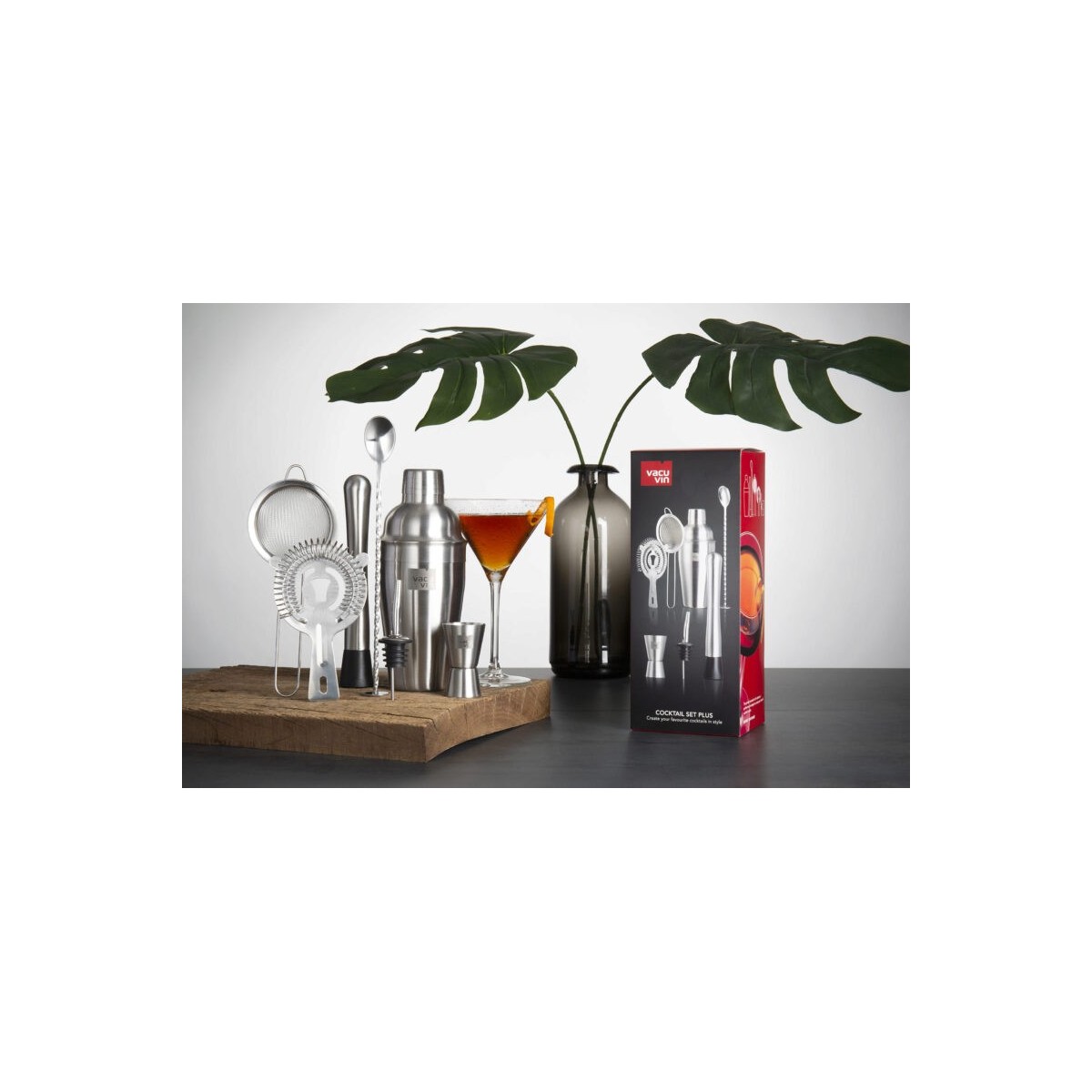 VACU VIN COCKTAIL SET PLUS SHAKER+DOSEUR+PILON+CUILLERE+TAMIS+PASSOIRE+BOUCHON VERSEUR