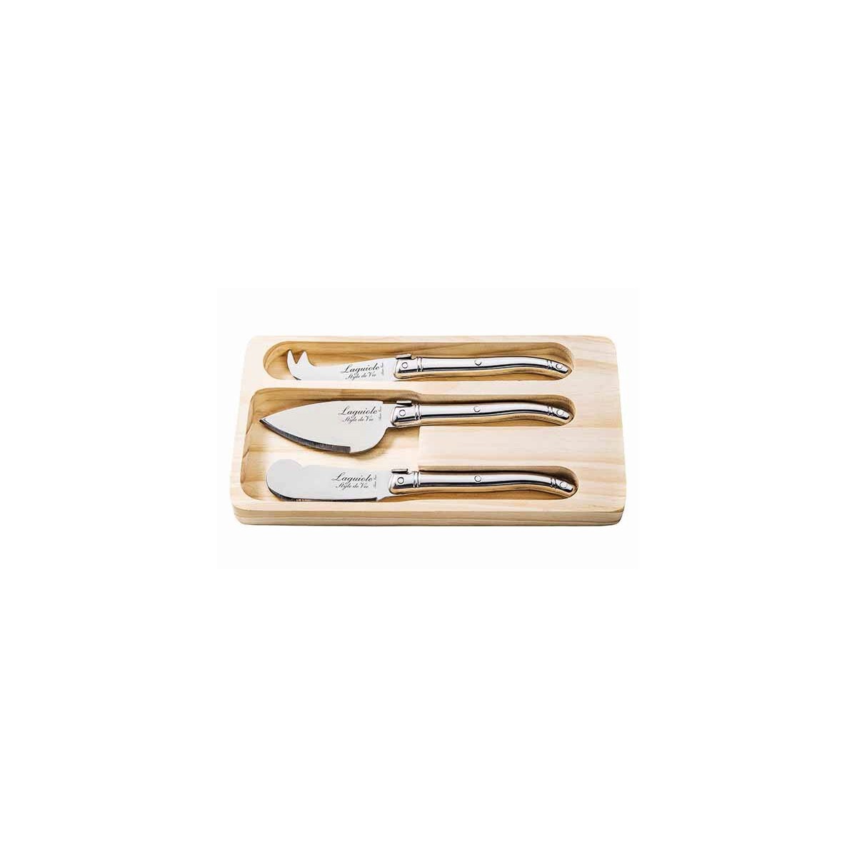 LAGUIOLE SET 3 COUTEAUX FROMAGE INOX (COFFRET BOIS