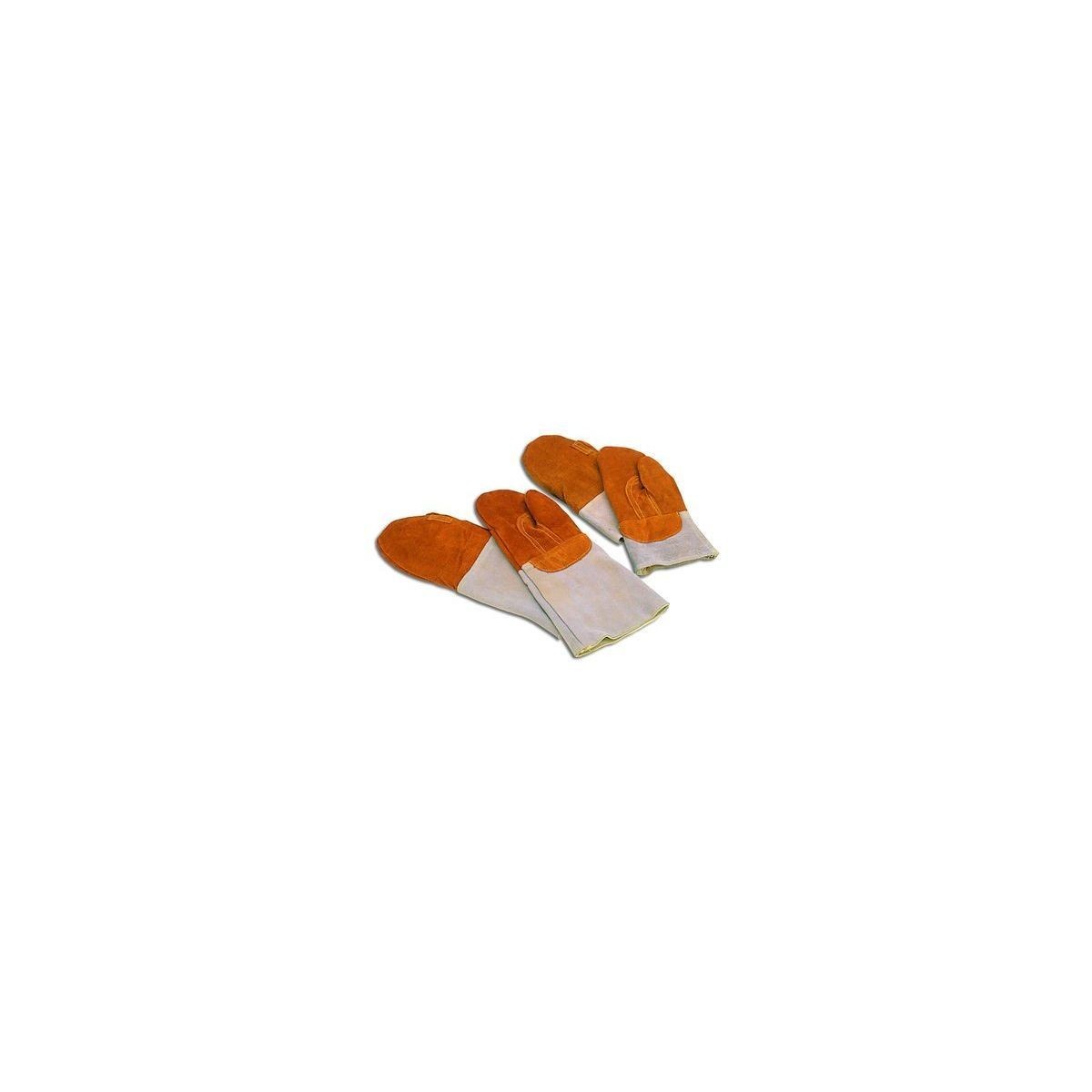 MATFER PAIRE MOUFLES CUIR ORANGE THERM. 250°-30CMCROUTE CUIR DOUBLEE LAINE