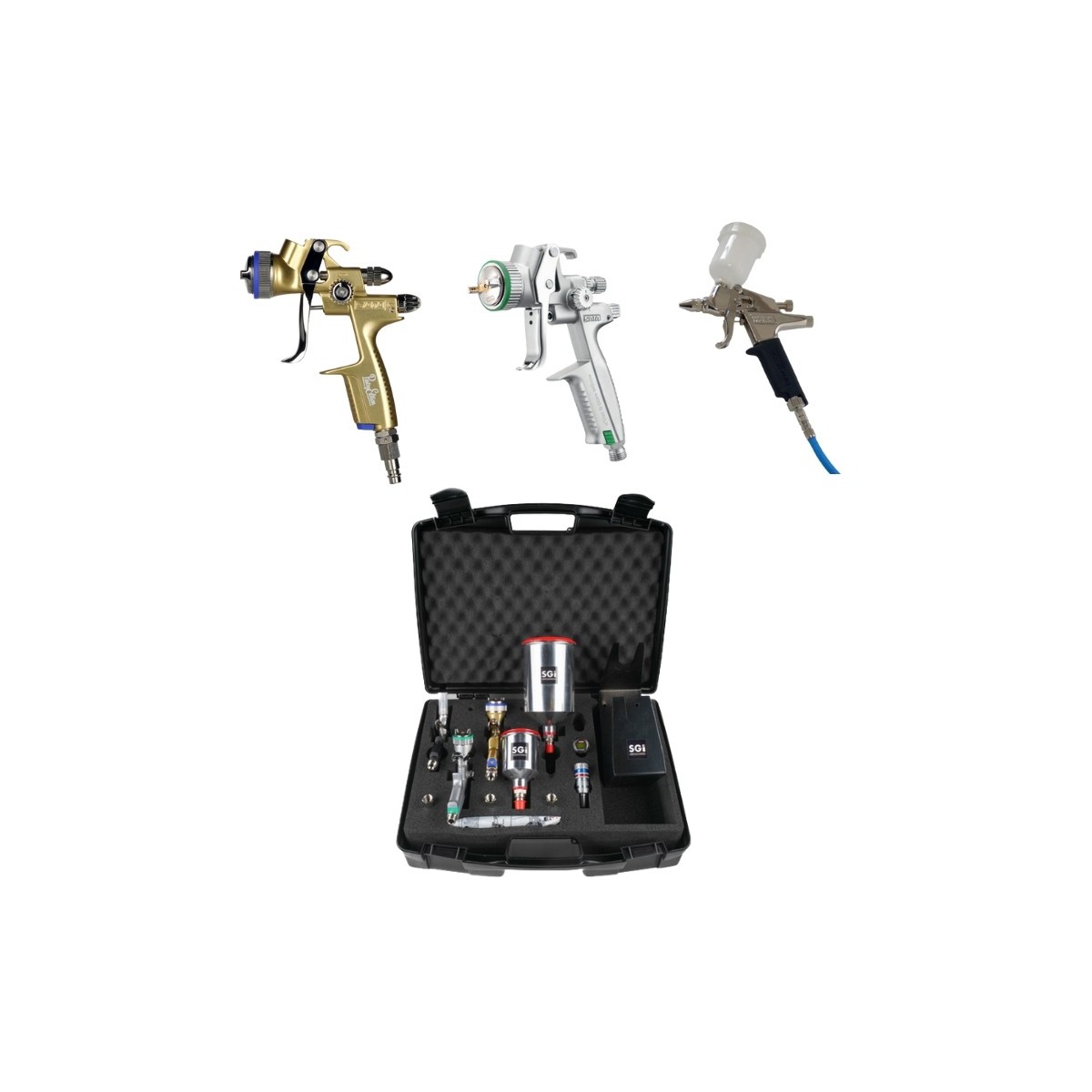 SGI CASE WITH 3 SPRAY GUNS FOR VARIOUS SPRAYING DELUXE PACK