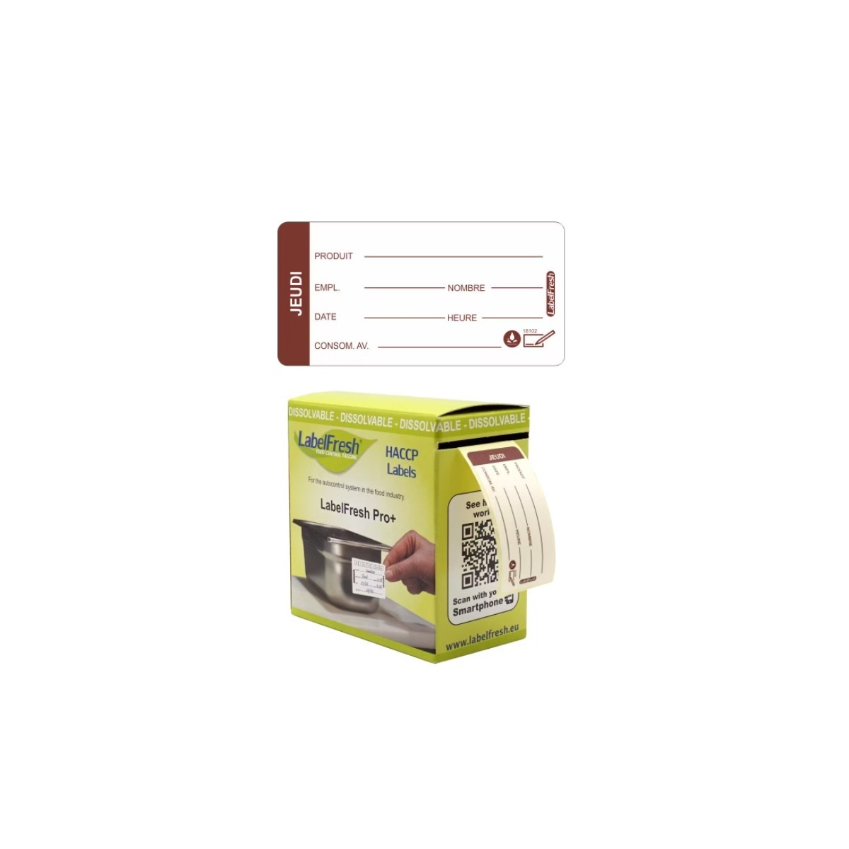 LABELFRESH PRO 250 ETIQUETTES HYDROSOLUBLES 3X6CM JEUDI