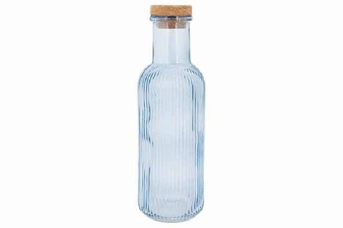 C&T RAYA BOTTLE GLASS BLUE 1L A/CORK LIEGE  8.7xh27.8cm