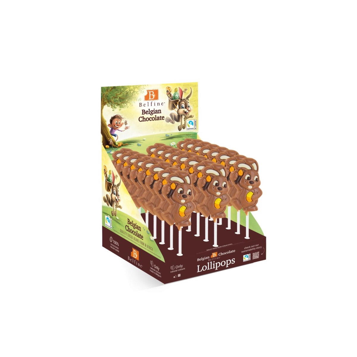 SUCETTES CHOCOLAT LAPIN PABLO LAIT 16.2CM   24X35GR DISPLAY