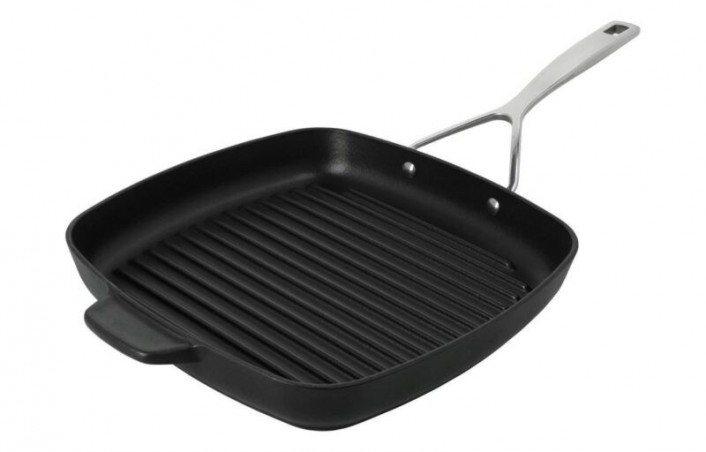 DEMEYERE SPECIALITES 5 GIETIJZEREN GRILL 28X28CM MET ROESTVRIJ STALEN HANDVAT