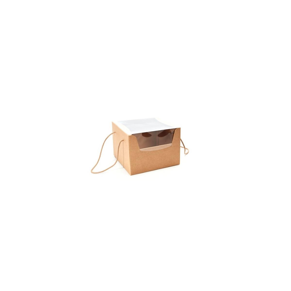 BOITE PORTABLE KRAFT AVEC FENETRE 24.5X24.5 HT 18CM