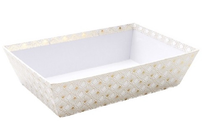 PANIER RECTANGULAIRE CARTON BLANC OR ART DECO 28X19XH7CM 